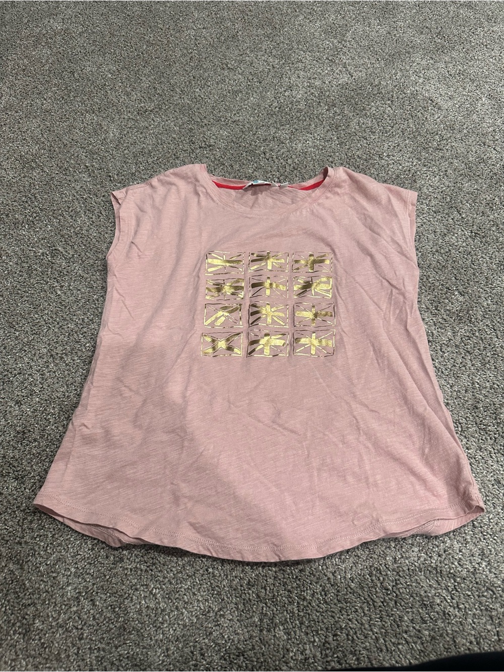 Boden Pink Tank Top with Gold Tile Motif
